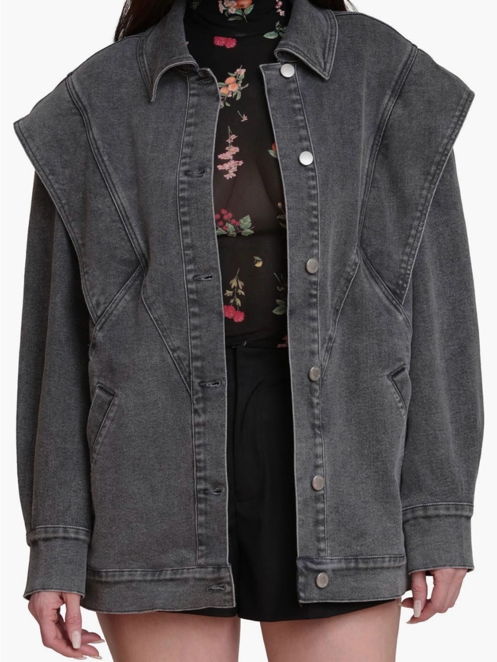 Avec Les Filles Oversized Seamed Jacket, NWT, Size Small, Grey Wash